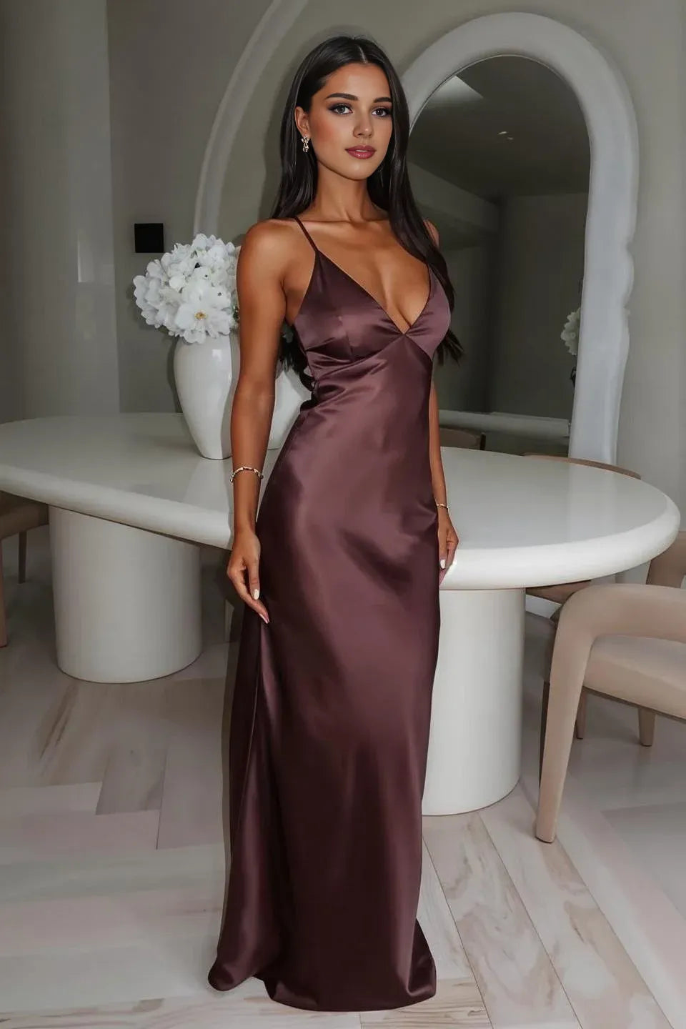 Fashion Sheath/Column V-Neck Sleeveless Floor-Length Prom Dress