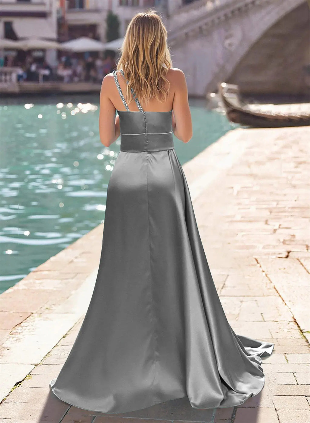 Fashion Sheath One-Shoulder Sleeveless Ruffle Sweep Train Prom Dress