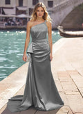 Fashion Sheath One-Shoulder Sleeveless Ruffle Sweep Train Prom Dress