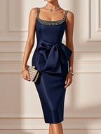 Fashion Sheath Square Neck Sleeveless Zipper Up Tea-Length Prom Dress