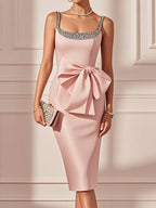 Fashion Sheath Square Neck Sleeveless Zipper Up Tea-Length Prom Dress