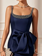 Fashion Sheath Square Neck Sleeveless Zipper Up Tea-Length Prom Dress