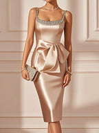Fashion Sheath Square Neck Sleeveless Zipper Up Tea-Length Prom Dress