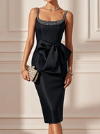 Fashion Sheath Square Neck Sleeveless Zipper Up Tea-Length Prom Dress