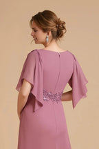 Fashion Sheath V-Neck Flutter Sleeve Zipper Up Floor-Length Mother of the Bride Dress