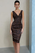 Fashion Sheath V-Neck Sleeveless Leopard Print Tea-Length Prom Dress