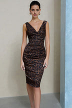 Fashion Sheath V-Neck Sleeveless Leopard Print Tea-Length Prom Dress