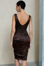 Fashion Sheath V-Neck Sleeveless Leopard Print Tea-Length Prom Dress