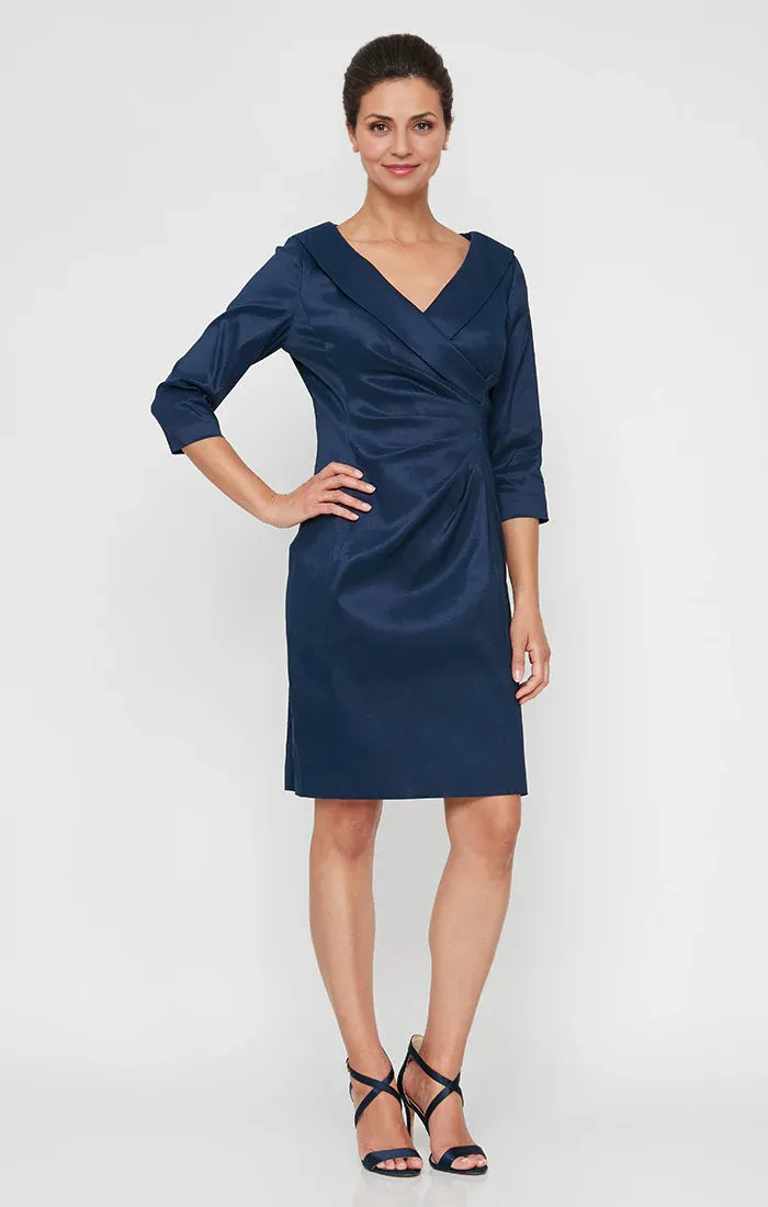 Fashion Sheath V Neck Long Sleeve Zipper Up Knee-Length Mother of the Bride Dress