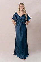 Fashion Sheath V Neck Short Sleeve Floor-Length Prom Dress