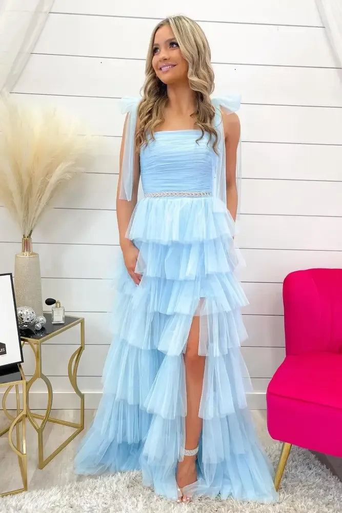 Fashion Square Neck Sleeveless A-Line Pleated Floor-Length Prom Dress