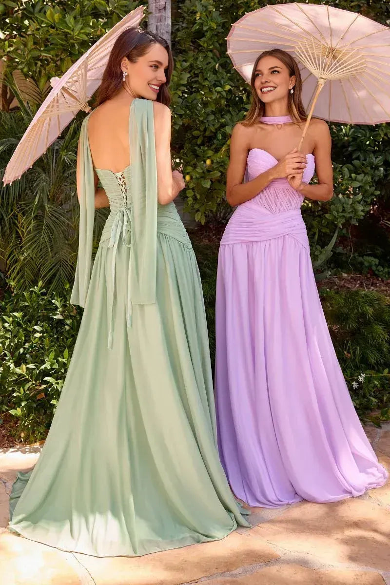 Fashion Strapless Sleeveless A-Line Pleated Sweep Train Prom Dress