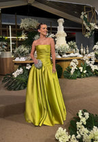 Fashion Strapless Sleeveless A Line Pleated Floor-Length Party Dress