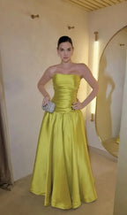 Fashion Strapless Sleeveless A Line Pleated Floor-Length Party Dress