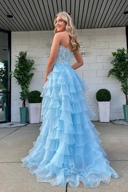 Fashion Sweetheart Sleeveless Empire A-Line Appliques Tiered Long Prom Dress