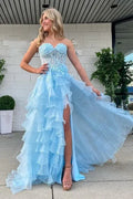 Fashion Sweetheart Sleeveless Empire A-Line Appliques Tiered Long Prom Dress
