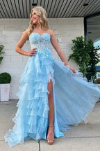 Fashion Sweetheart Sleeveless Empire A-Line Appliques Tiered Long Prom Dress