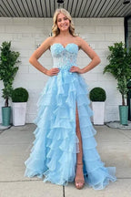 Fashion Sweetheart Sleeveless Empire A-Line Appliques Tiered Long Prom Dress