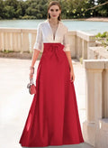 Fashion V-Neck 1/2 Sleeves A-Line Bow Floor-Length Evening Dress