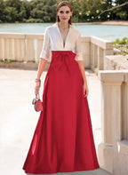 Fashion V-Neck 1/2 Sleeves A-Line Bow Floor-Length Evening Dress