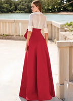 Fashion V-Neck 1/2 Sleeves A-Line Bow Floor-Length Evening Dress