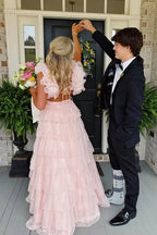 Fashion V Neck Sleeveless A-Line Empire Tiered Ruffled Long Prom Dress