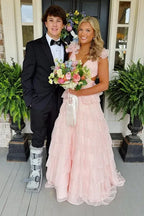Fashion V Neck Sleeveless A-Line Empire Tiered Ruffled Long Prom Dress