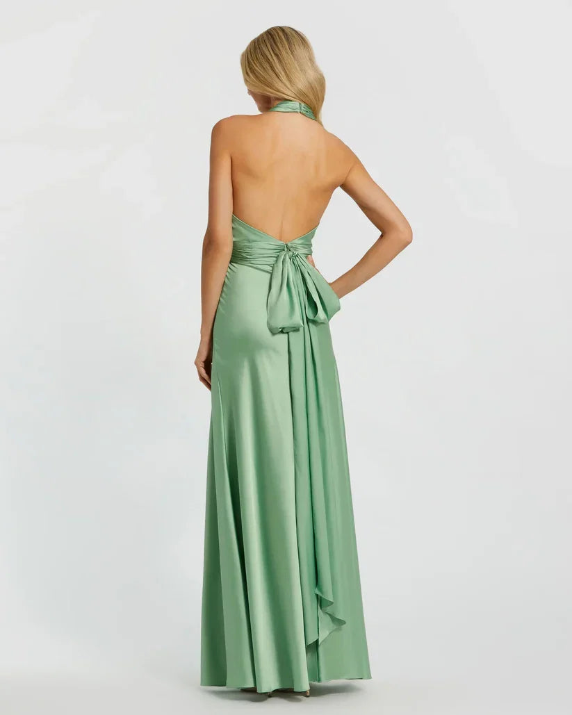 Fashion A-Line Halter Neck Sleeveless Backless Floor-Length Prom Dress