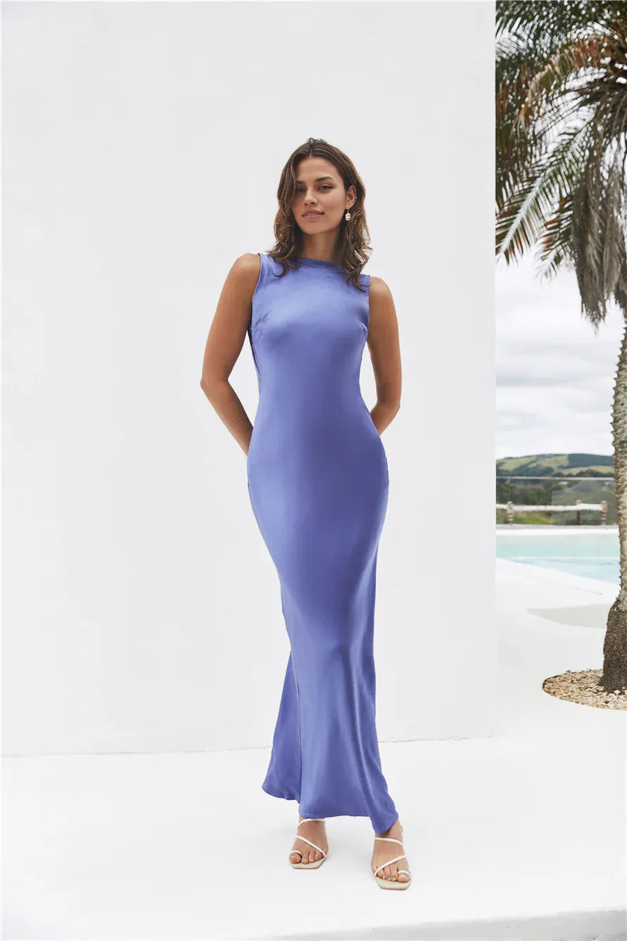 Fashion Boat Neck Low Open Back Pleated Floor-Length Dress Emerald Mermaid Sleeveless Solid Color Prom Dress