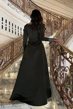 Fashion Square Neck Long Sleeves A-Line Pleated Floor-Length Evening Dress