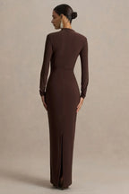 Fashionable Sheath High Neck Long Sleeve Ruched Back Floor Length Evening Dress