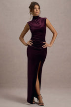 Fashionable Sheath High Neck Sleeveless Ruched Back Floor Length Evening Dress