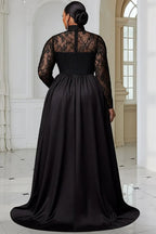A-Line High Neck Long Sleeve Split Floor Length Prom Dress