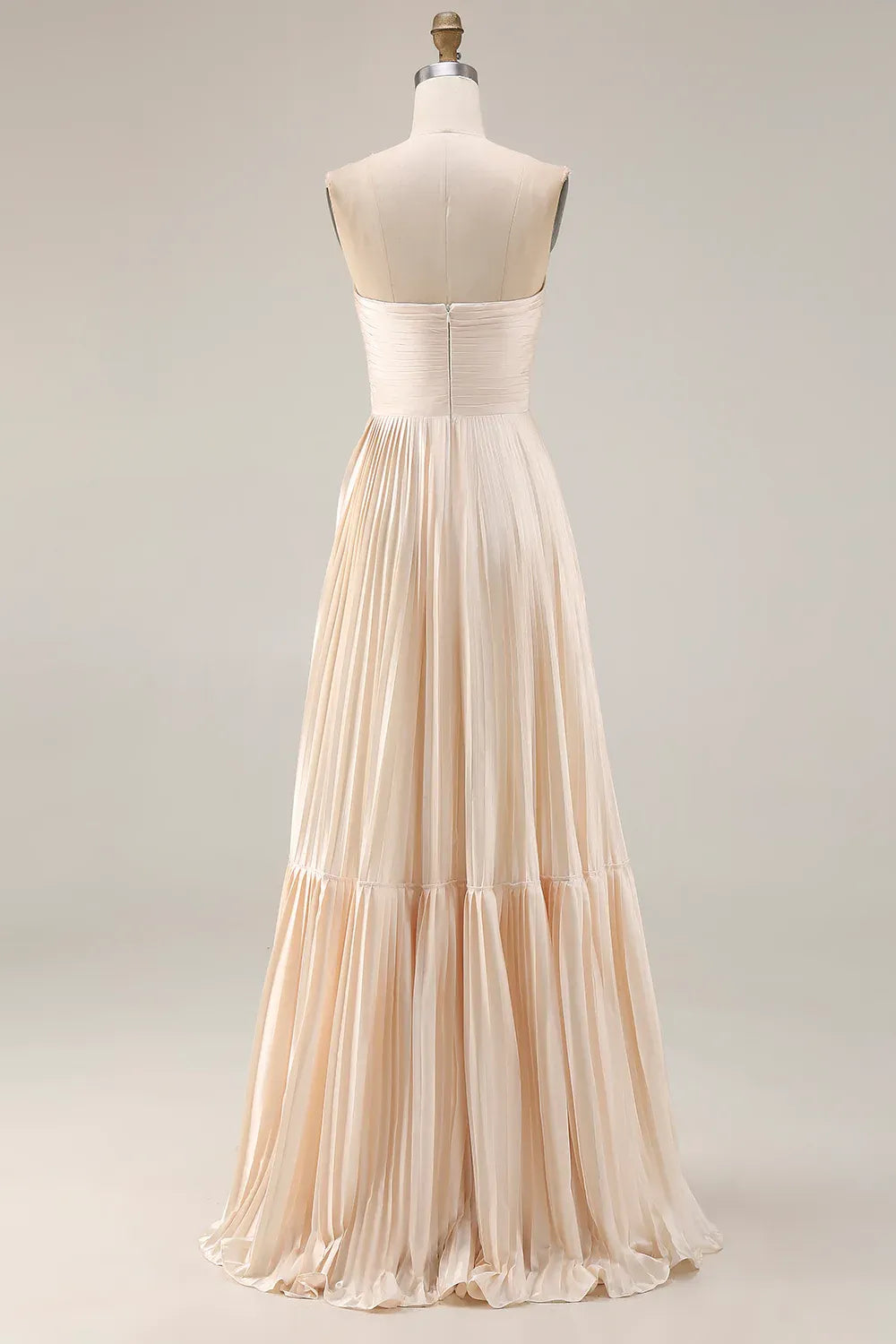 A Line Strapless Sleeveless Pleated Floor-Length Prom Dress