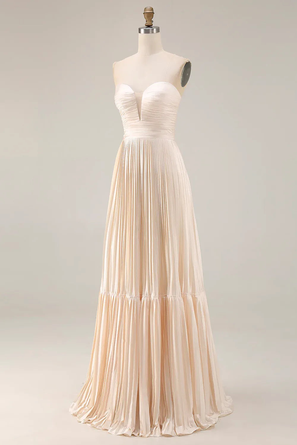 A Line Strapless Sleeveless Pleated Floor-Length Prom Dress