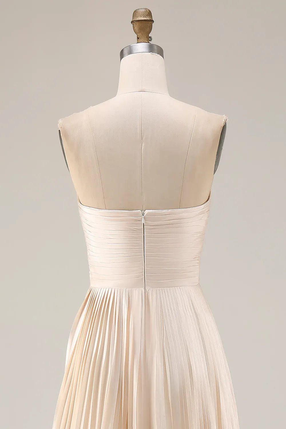 A Line Strapless Sleeveless Pleated Floor-Length Prom Dress