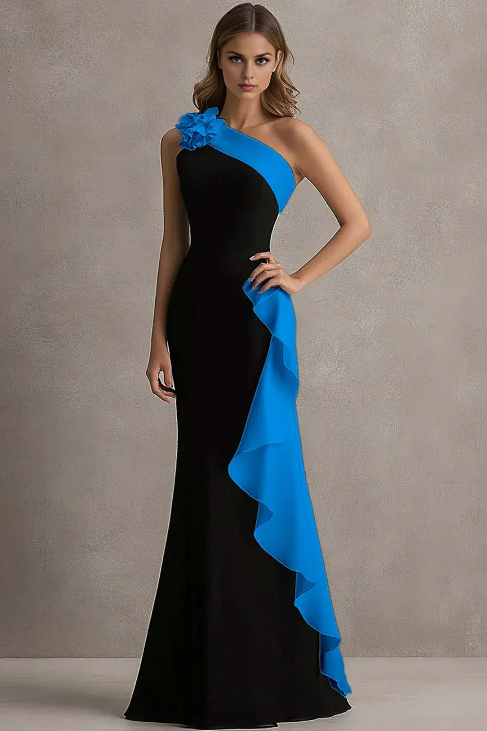 Mermaid/Trumpet One Shoulder Sleeveless 3D Flowers Floor-Length Prom Dress