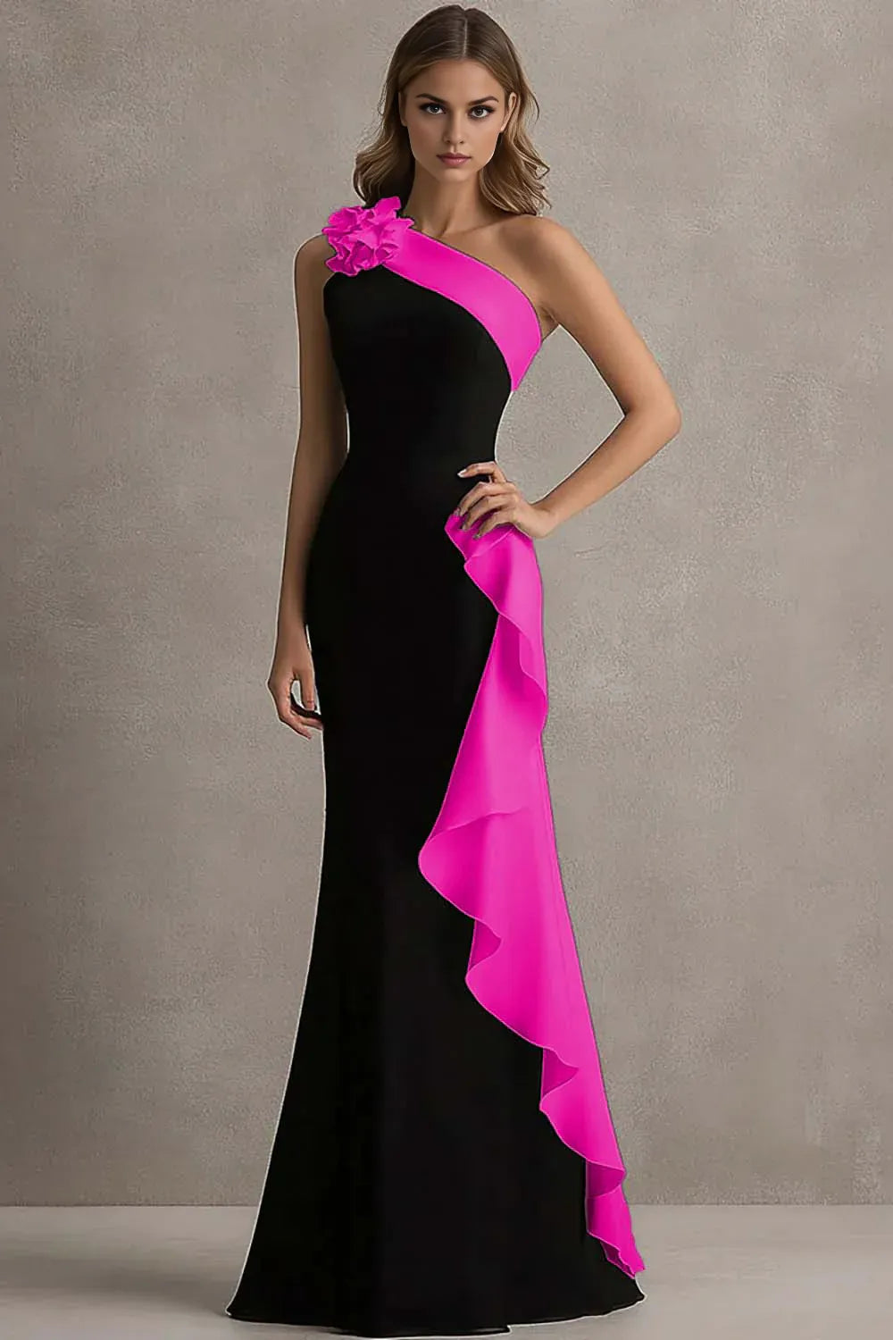 Mermaid/Trumpet One Shoulder Sleeveless 3D Flowers Floor-Length Prom Dress