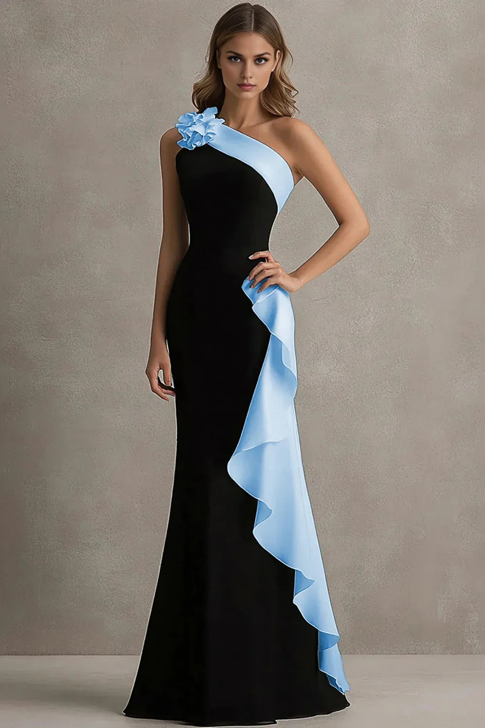 Mermaid/Trumpet One Shoulder Sleeveless 3D Flowers Floor-Length Prom Dress