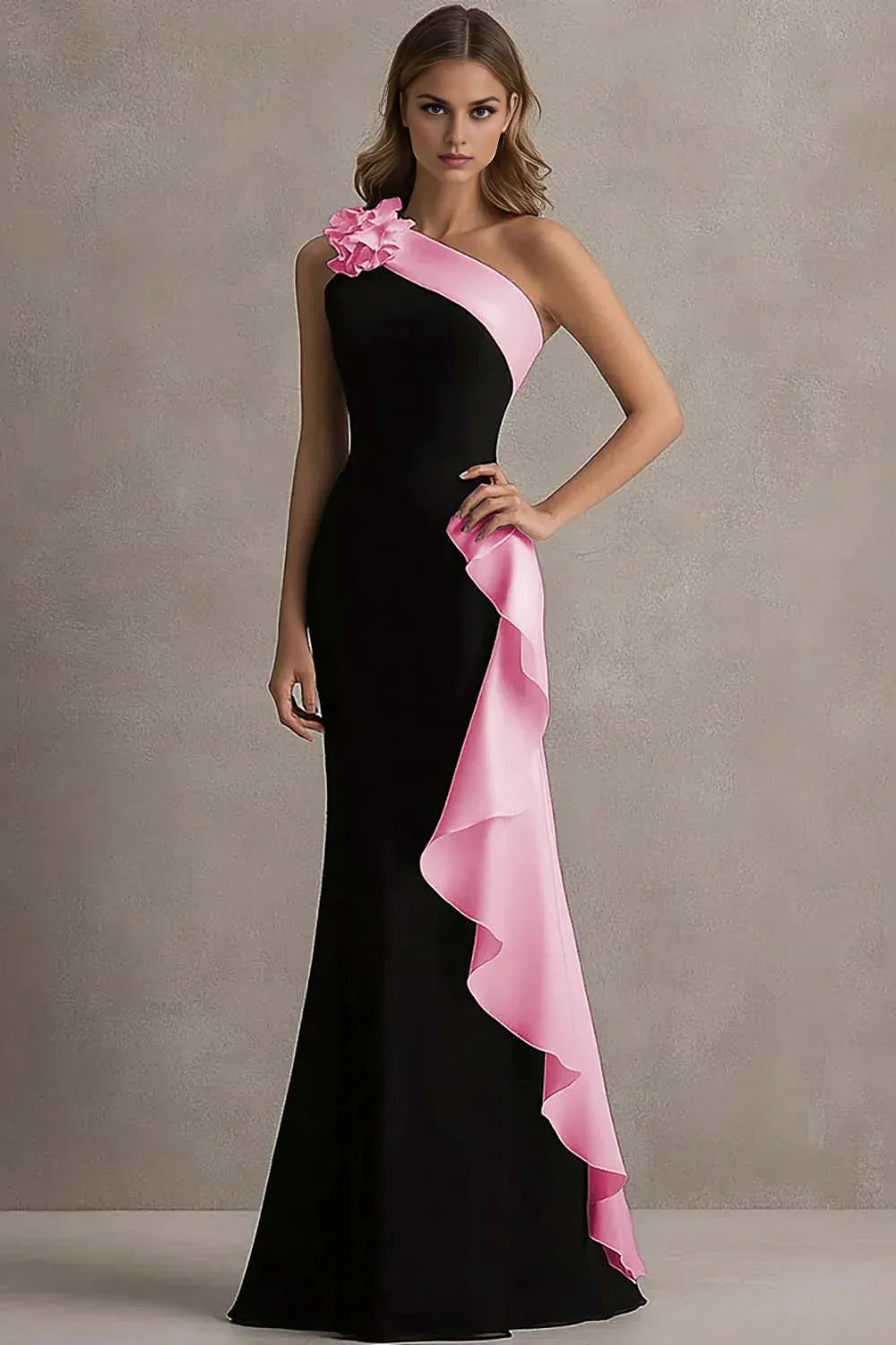 Mermaid/Trumpet One Shoulder Sleeveless 3D Flowers Floor-Length Prom Dress