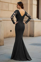 Mermaid V-Neck Long Sleeves Appliques Floor-Length Mother Of The Bride Dress
