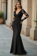 Mermaid V-Neck Long Sleeves Appliques Floor-Length Mother Of The Bride Dress