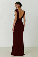 Mermaid V-Neck Short Sleeves V Back Pleated Floor-Length Prom Dress