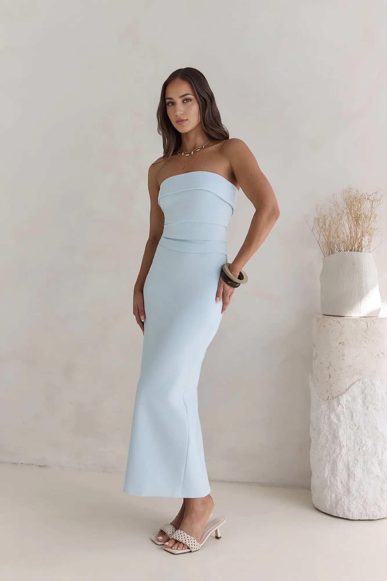 Sheath/Column Strapless Neck Sleeveless Zipper Up Ankle-Length Cocktail Dress