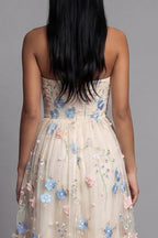 Feminine A-Line Strapless Sleeveless 3D Floral Midi Cocktail Dress