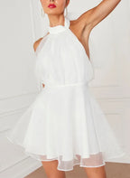 White Flirty A-Line Halter Tie Bow Open Back Mini Homecoming Dress Hot Sale