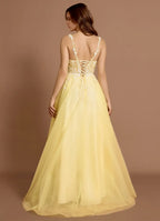 Floral Appliqué Spaghetti Strap Ballgown Lace Up Back Floor Length Hot sale Prom Dress