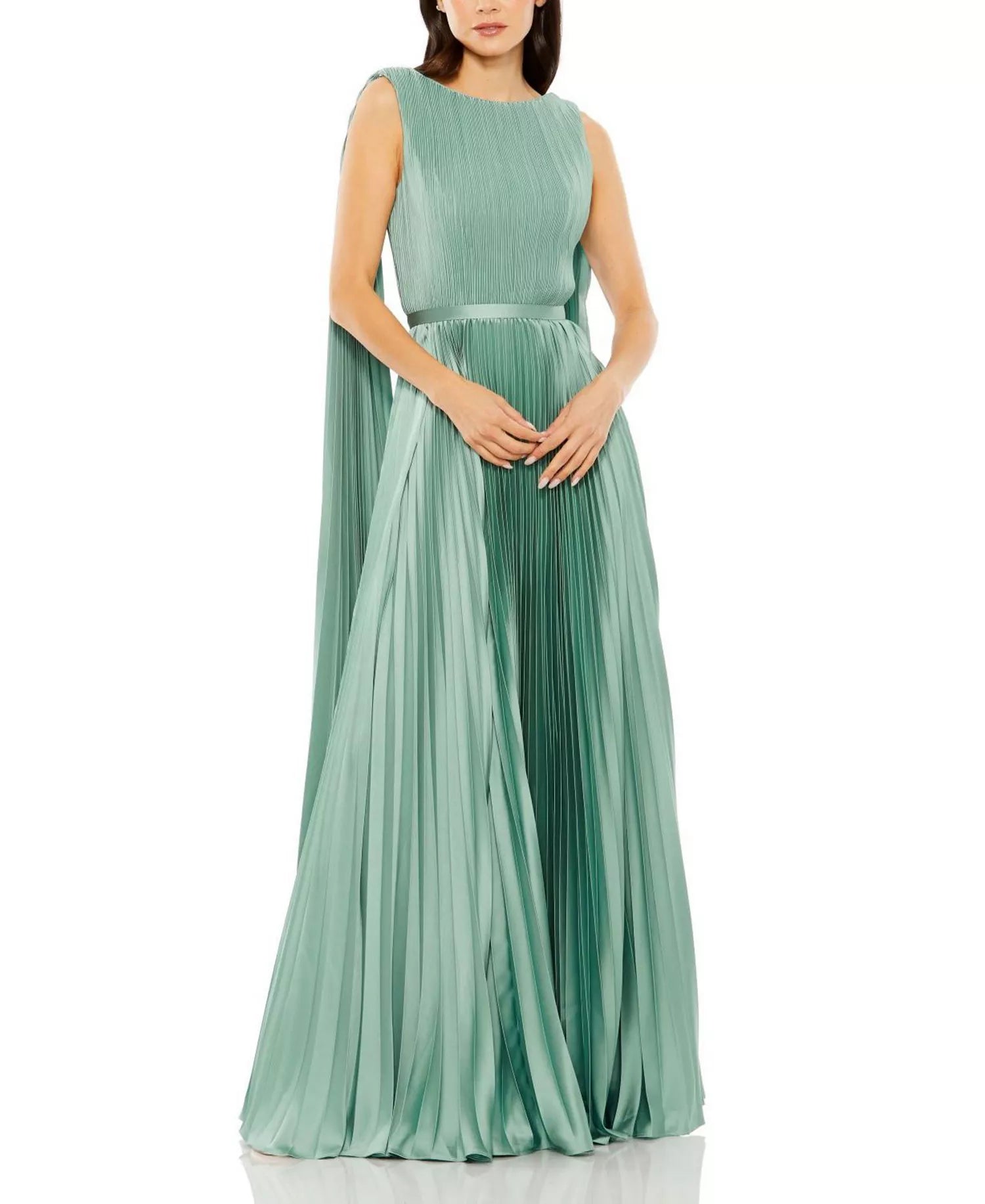 Flowing A Line Boat Neck Cape Sleeve Tie Back Floor Length For Women Prom Dress