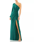 Flowing A Line One Shoulder Asymmetrical Sleeve Open Back Train Length For Sale Prom Dress