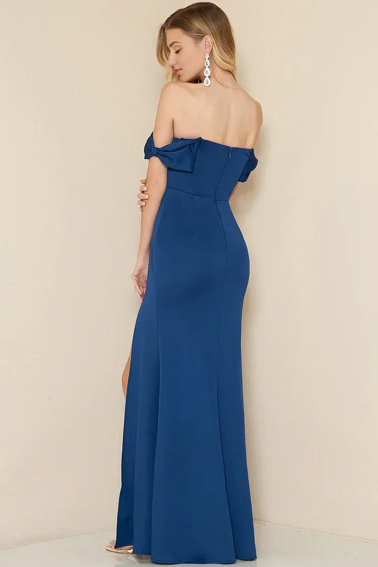 Flowing Mermaid Off Shoulder Sleeveless Open Back Floor Length For Women Prom Dress